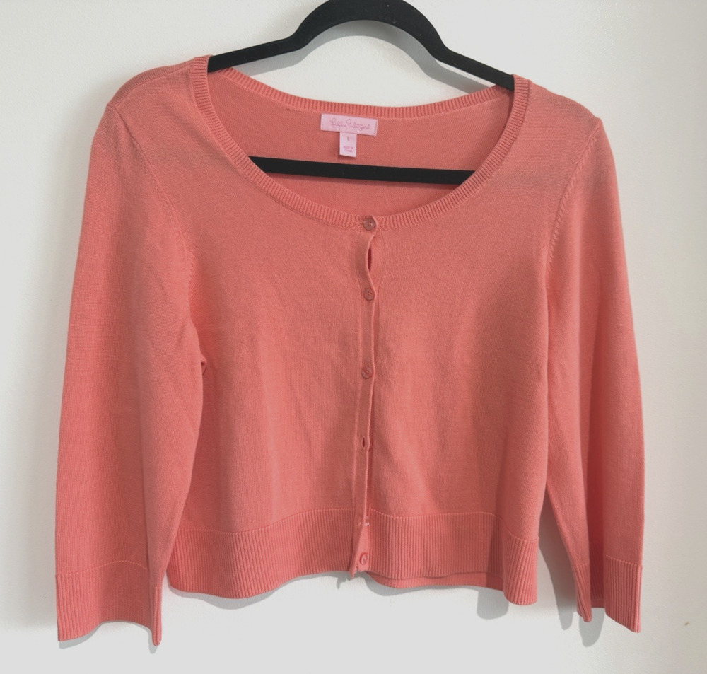 Lilly Pulitzer coral cotton modal cropped button up layer Cardigan sweater Sz-L